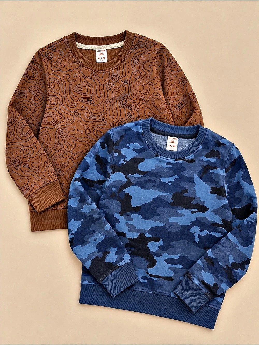 Joe Fresh Boys Sweatshirts Lot of 2 Size 7/8 Camo & Topographic
